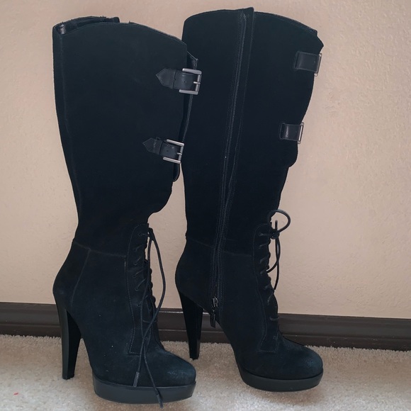 EUC black suede Guess heeled boots (zip/buckle up) - Picture 4 of 4